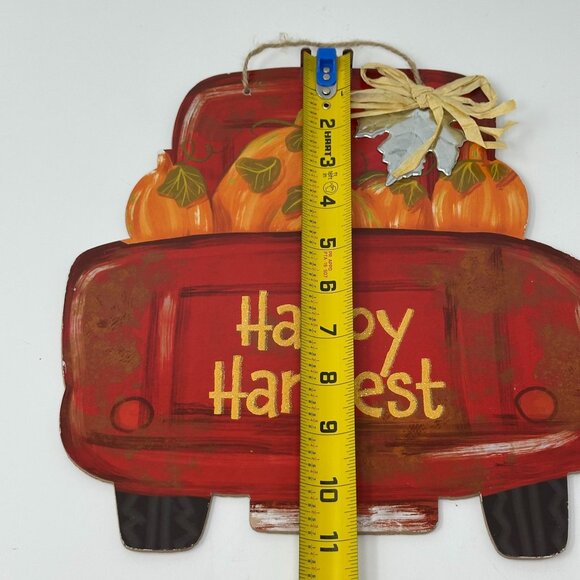 Happy Harvest Red Truck Pumpkin Wall Hanging Fall Autumn Farmhouse Decor Sign - Picture 5 of 7